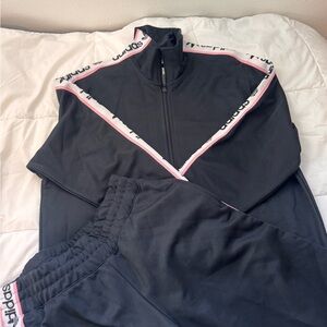 Adidas Black and Pink Logo Pants